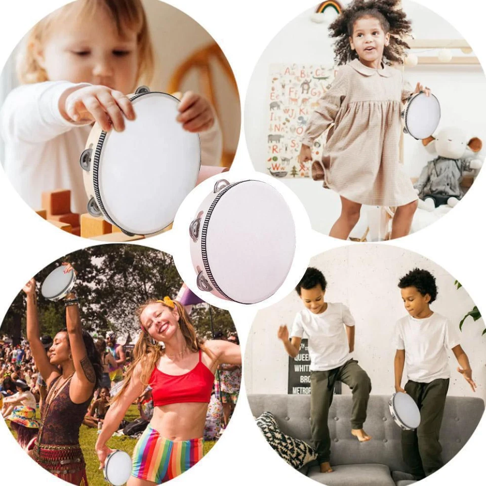 ✿Hand Held Musical Tambourine Drum Bell w/ Metal Ringtone Drum Percussion I9H1 - Image 3 of 4