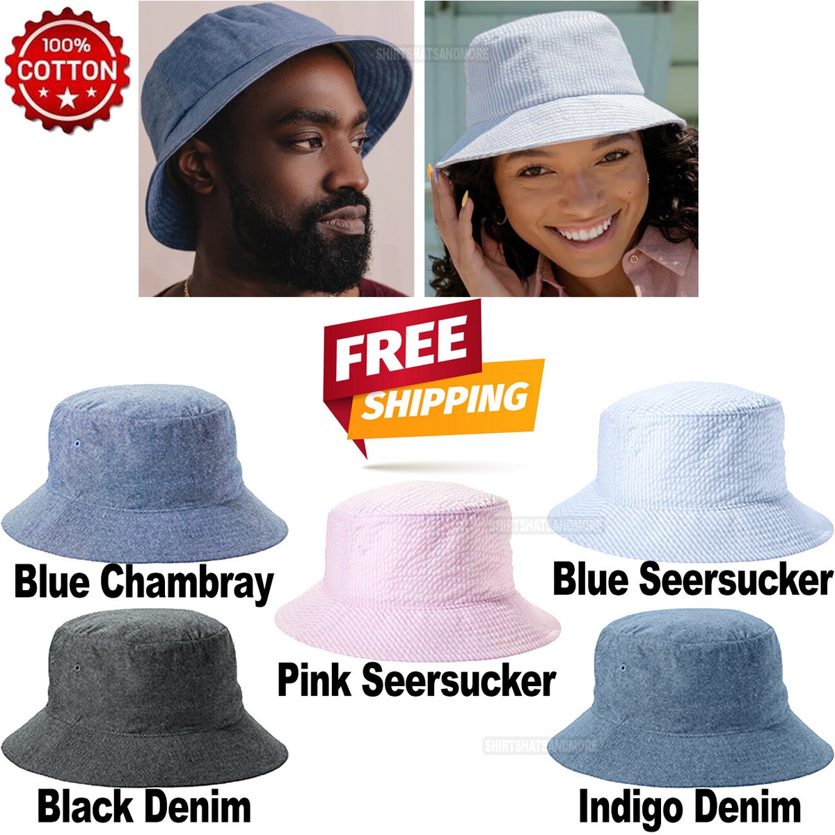 Men Women 100% Cotton Bucket Hat Unstructured Cap Beach