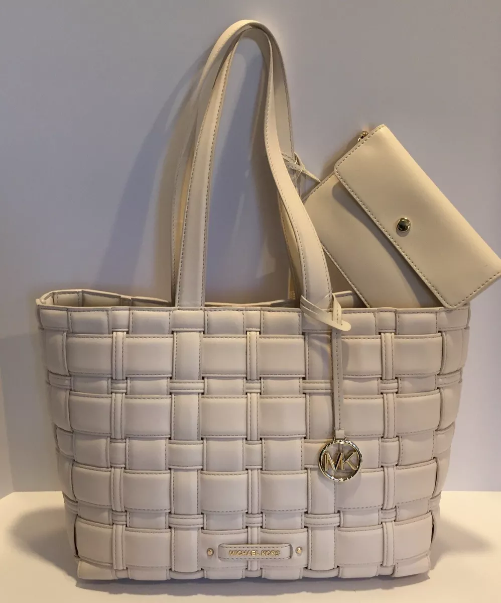 Michael Kors Ivy Tote East West Woven Tote Light Cream Medium