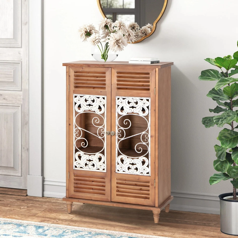 Vitrina de almacenamiento vintage con puerta hueca tallada casa de campo rústica Foto 3 de 4