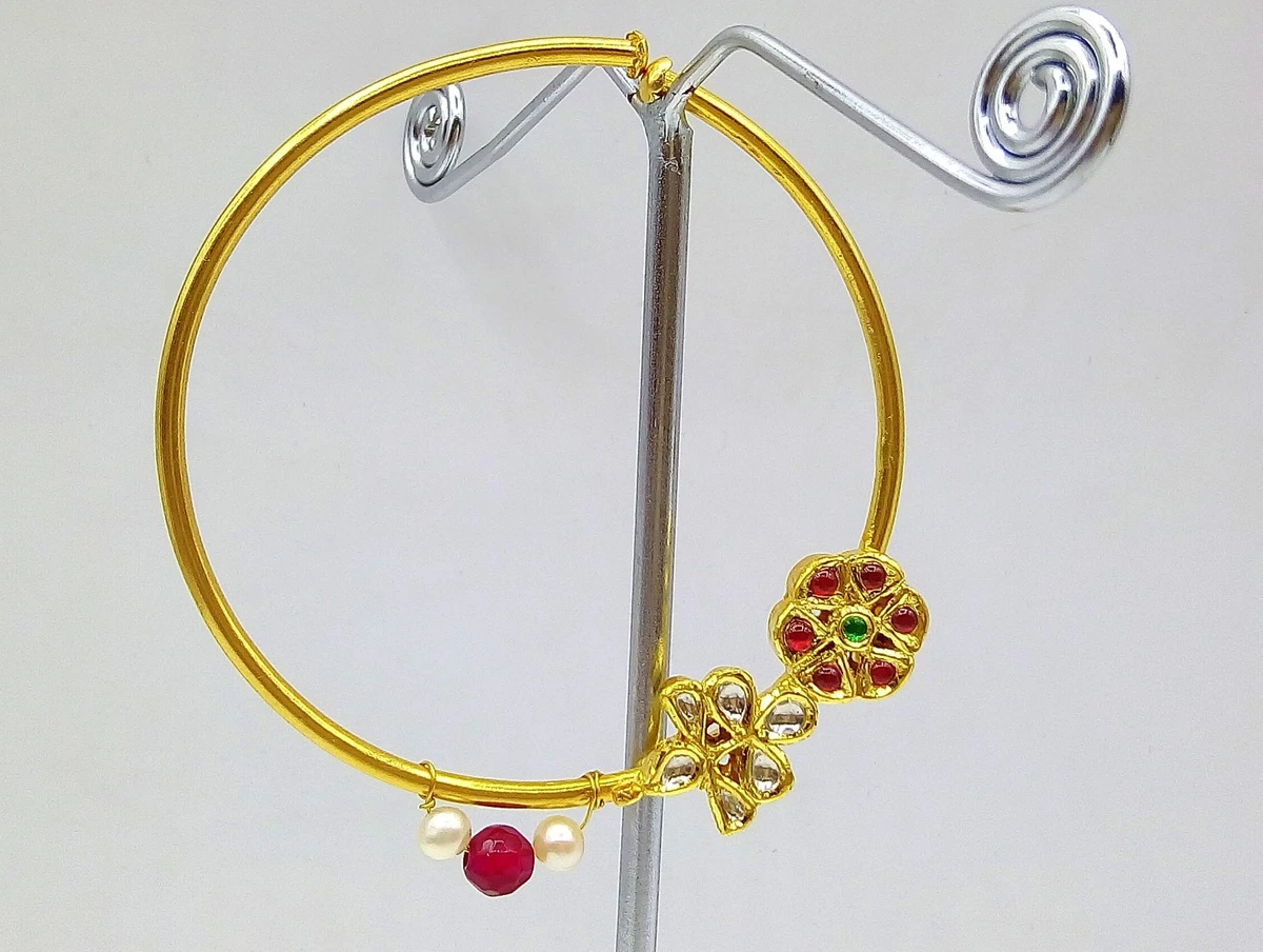 QUEEN JODHA HANDMADE 20 K YELLOW GOLD BRIDAL NATH NOSE RING PIN RAJASTHAN