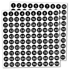 25 Sheets 1 to 100 Round Number Stickers - 0.4 Inch Self Adhesive Number Labels