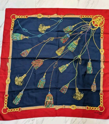 Vintage Gil De Losne Paris/Italien quadratischer Schal verzierte Quasten Druckschnalle