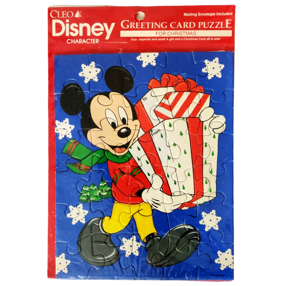 Mickey Mouse Vintage Christmas Greeting Card Puzzle Disney by Cleo Sealed