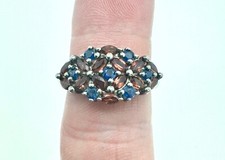 Vintage London Blue Topaz  Garnet Sterling Silver Ring Size 9