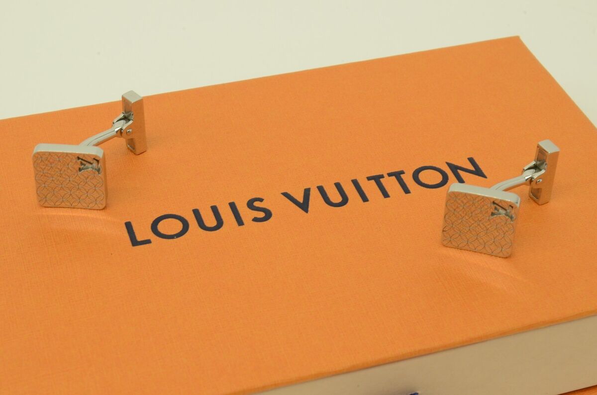 Authentic Louis Vuitton Cufflinks Square LV Logo Silver Authentic Louis Vuitton Cufflinks Square LV Logo Silver