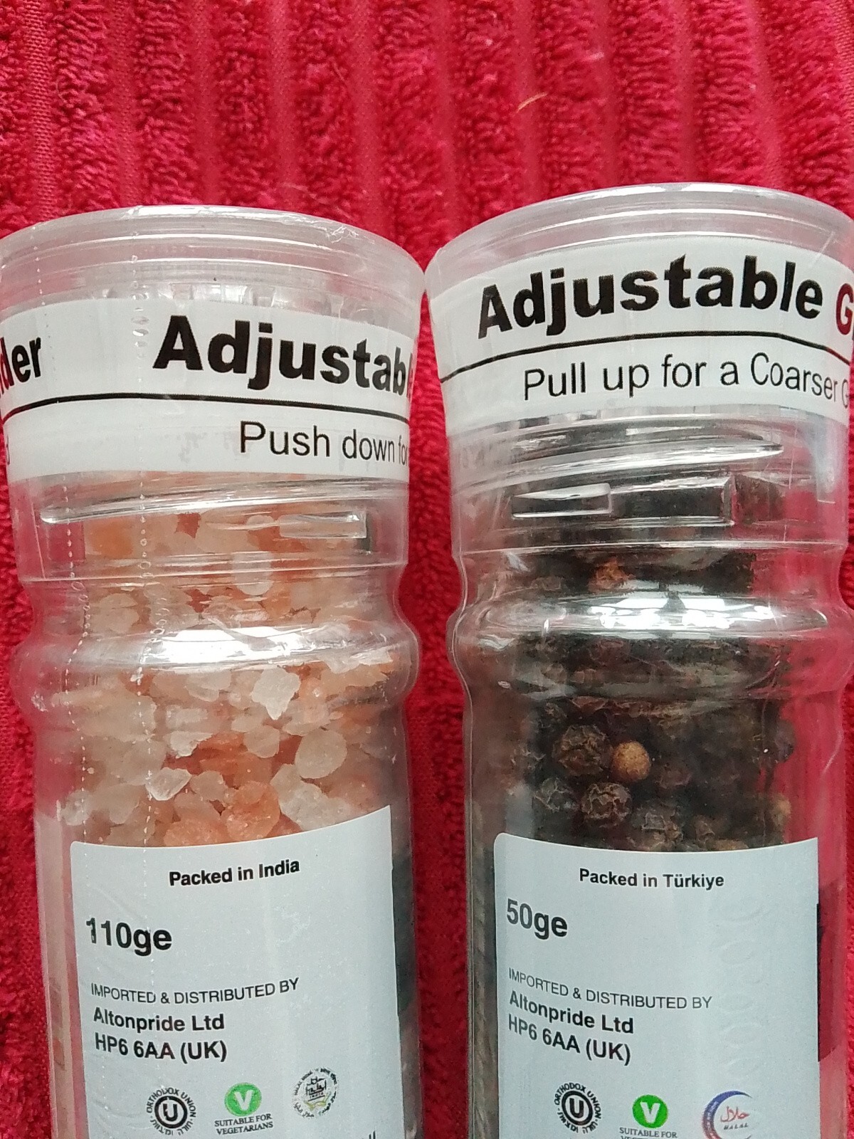 KO Spice Pink Himalayan Salt and Black Pepper Grinders Glass Containers NEW eBay
