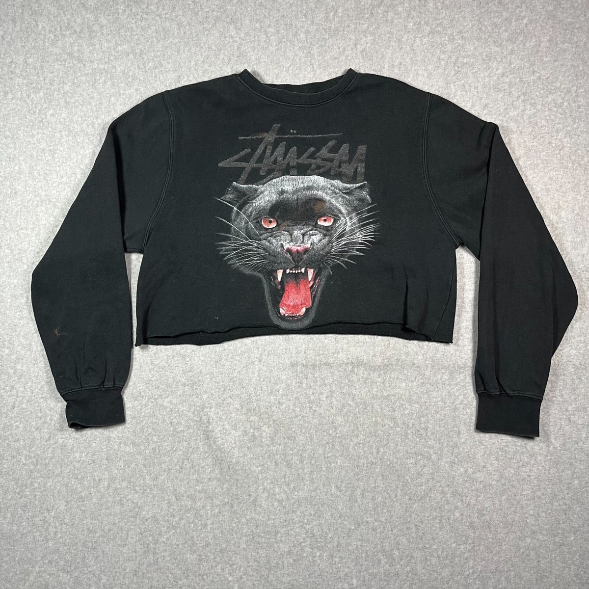 Stussy Black Panther Crop Crewneck Sweater Adult M Preowned