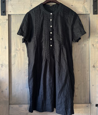 Quince 100% European Linen Swing Dress Women's Large Black Short Sleeve Pockets