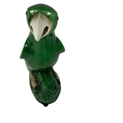 Vintage Style Green Glaze Ceramic Parrot Bird Statue Figurine With Wood Base