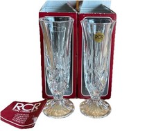 SET OF 2 RCR ROYAL CRYSTAL ROCK Lead CYRSTAL VASE Clear Cut Glass Linea G BOXED