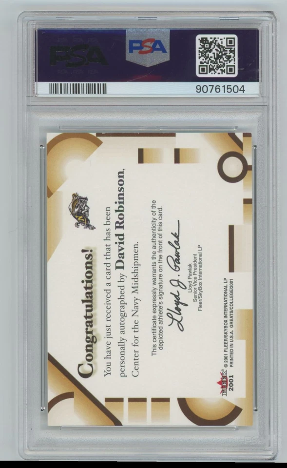 2001-02 Fleer Greats of the Game автографы Дэвида Робинсона с автографом PSA 9 San - Изображение 2 из 2