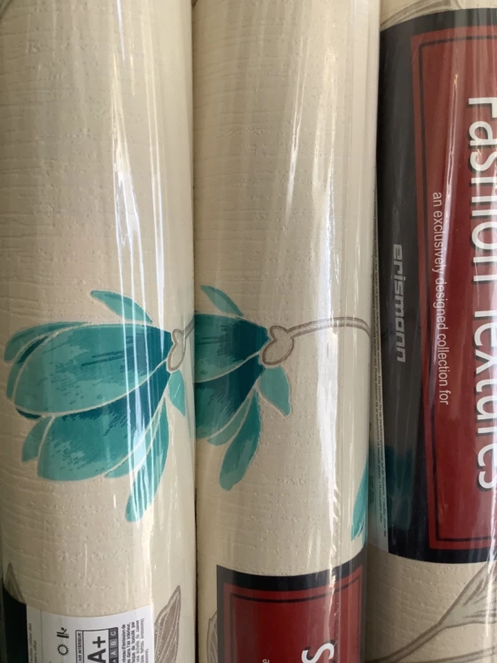 Erismann Glitter Fleur Vinyl Wallpaper Blue Flowers Leaves Textured 3 rolls - image 2 of 3