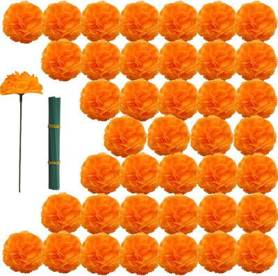 Marigolds Artificial Flowers, Fake Marigold Flowers, Marigolds Orange Silk Flowe