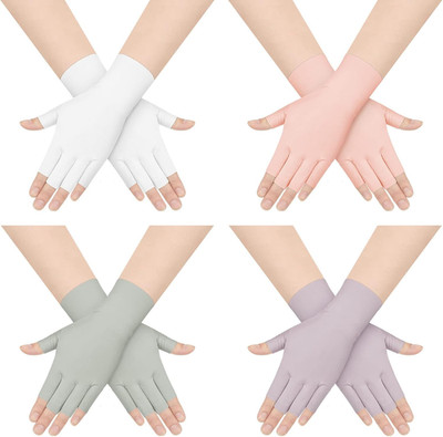 4 Pairs Sun Protection UV Gloves Sun Block Fingerless Gloves Summer Hand UV Prot