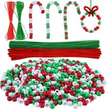 Christmas Beaded Ornament Kit, Include 1000 Pieces Red Green White Plastic Beads