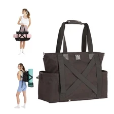 Yoga Mat Bag with Backpack Straps and Pockets Water Resistant Holds 1 Black