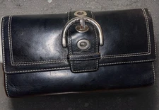 Coach Soho Buckle Black Leather Organizer Wallet & Checkbook Holder