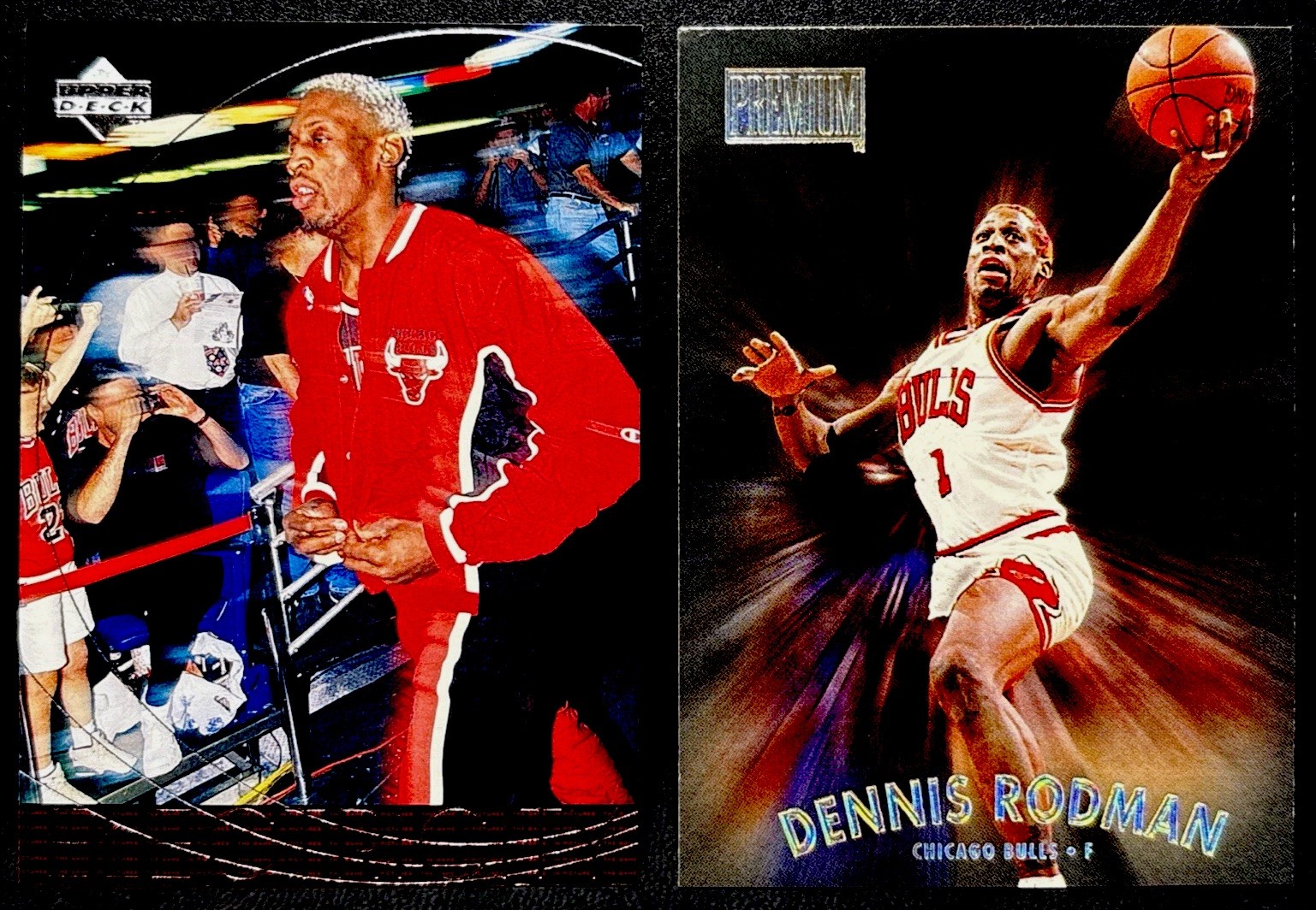 1996-97 Upper Deck #169 1997-98 Skybox #119 Dennis Rodman Bulls TWO CARD LOT