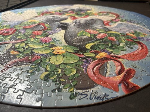 1997 FX Schmid Manatee Angels Ocean Floral Round Circular Puzzle Complete - Picture 5 of 9