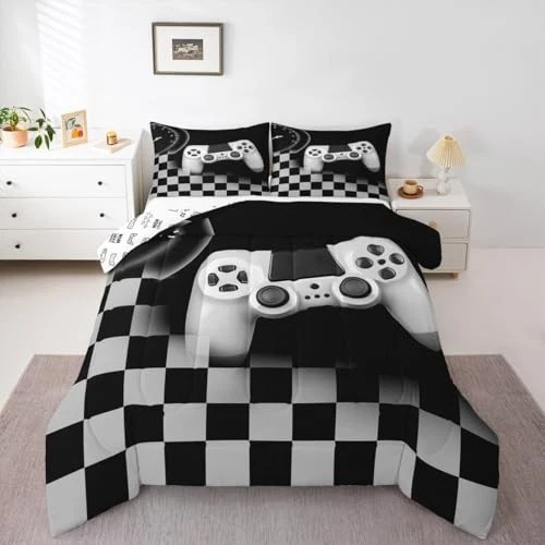 Juego de edredón Gampad tamaño, juego de cama gamer lover regalo para niños reina gris Foto 2 de 4