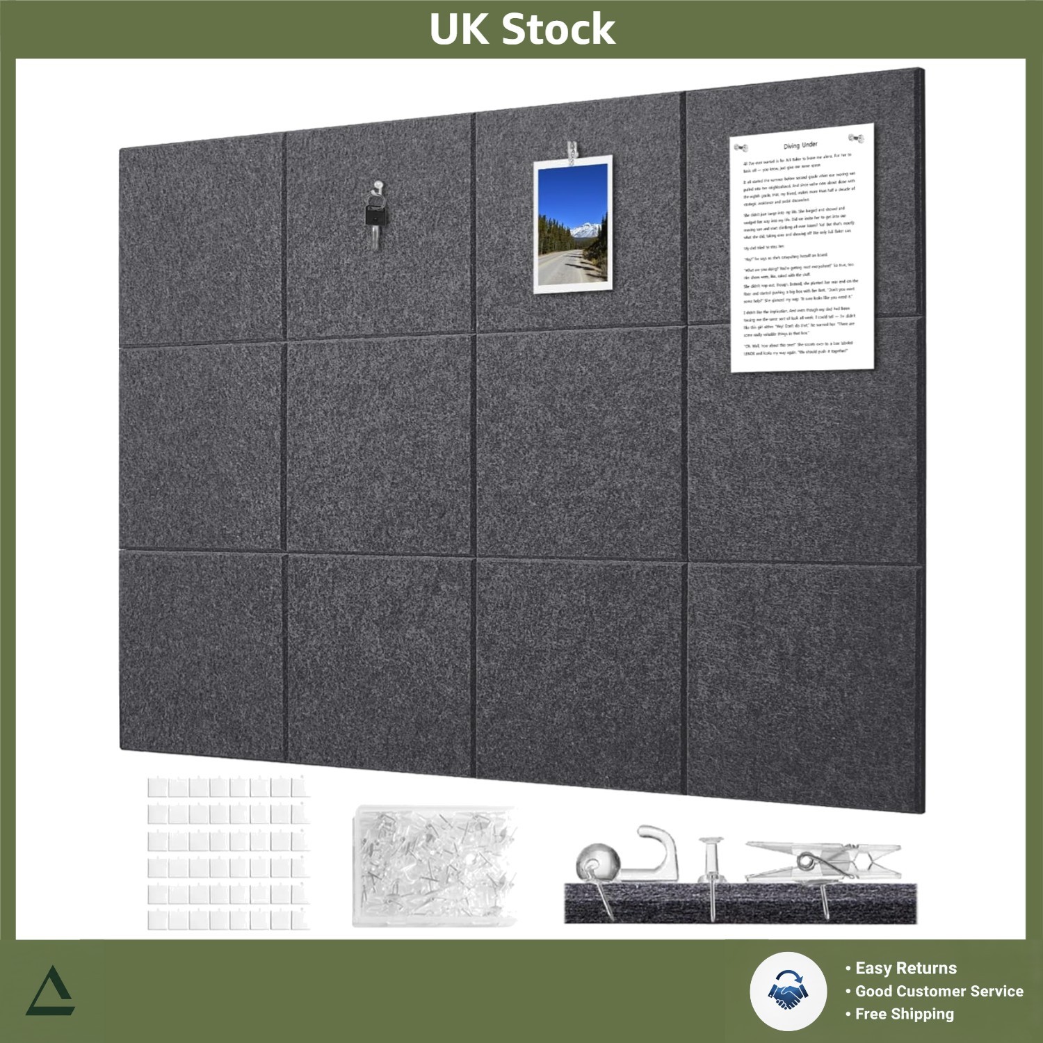 Felt Bulletin Board Wall Tiles 12 Pack 11.81""x11.81"" Charcoal Grey