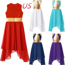 Kids Girls Dancewear Color Block Praise Tunic Sleeveless Lyrical Contemporary