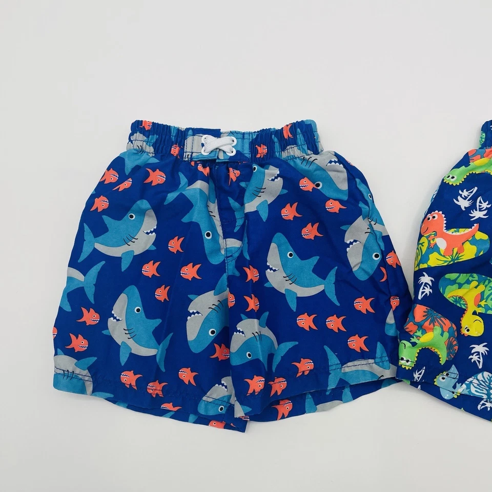 OP Infant Boys Size 12 Months Lot of 2 Swim Trunks Shark & Dinosaur Print 2120 - Image 2 of 4