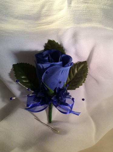 ROYAL BLUE SILK ROSE BUTTONHOLES - WEDDINGS / PROMS ARTIFICIAL SINGLE FLOWER - 第 5/6 張圖片