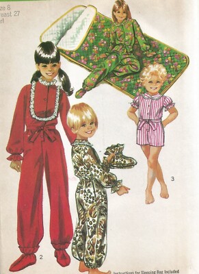9094 Simplicity Sewing Pattern UNCUT Girls One Piece Pajamas Sleeping Bag 1970s