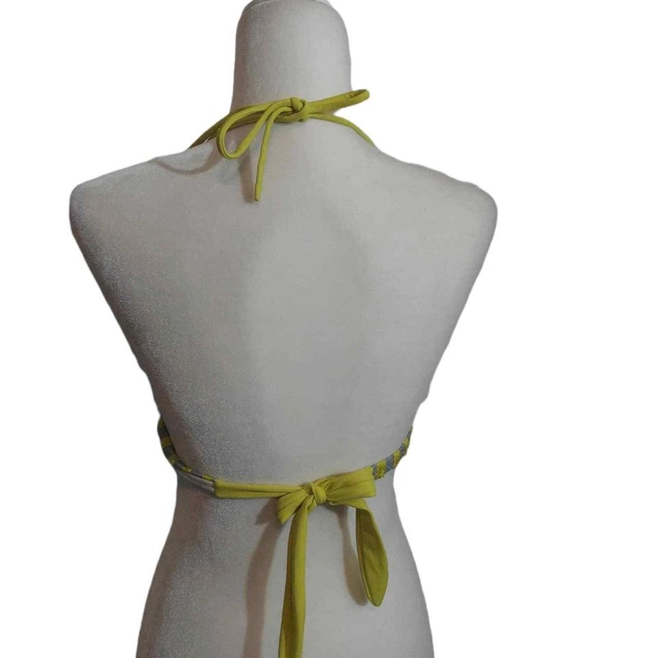 Top de bikini triángulo Victoria's Secret amarillo lentejuelas gris rayas mediano Foto 3 de 4