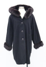 Linda Richards Size Large Wool Blend Hooded Coat With Fur Trim
