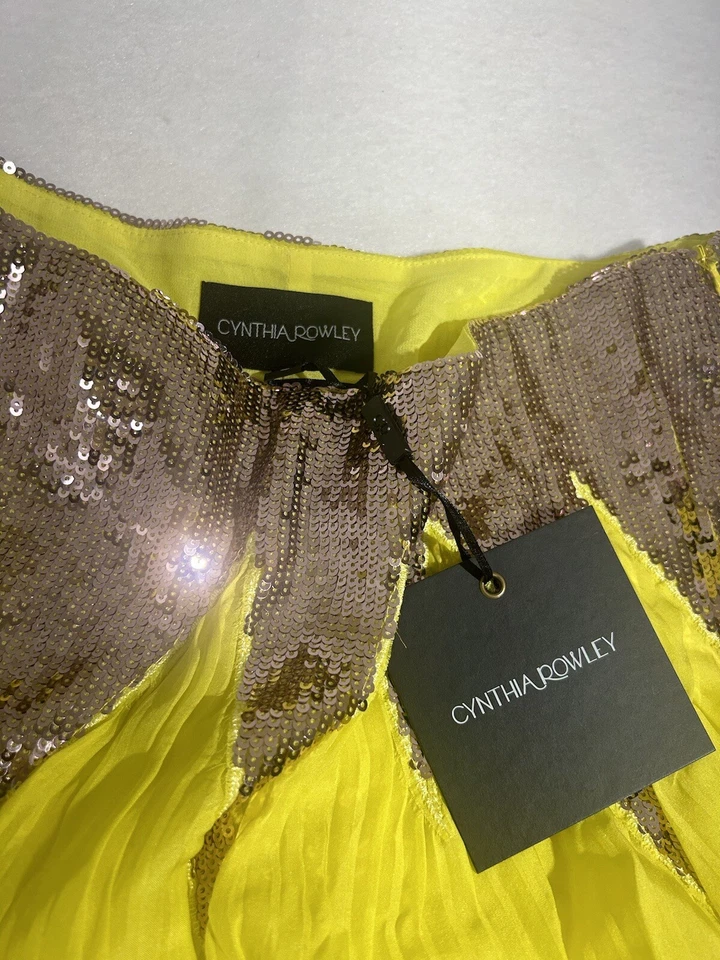 Saia de seda amarela Starburst lantejoulas Cynthia Rowley tamanho 0, 6, 8 - Imagem 2 de 4