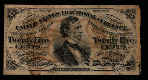 US 25c Fractional Currency Note 3rd Issue Green Back (AH) - Picture 3 of 3