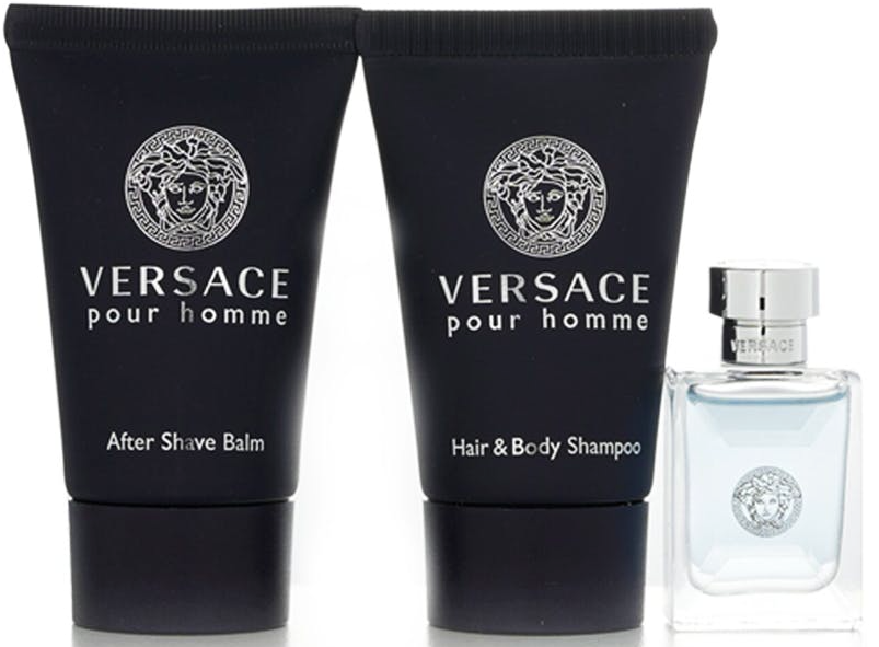 VERSACE メンズ香水セット Versace Pour Homme 3pc Mens Gift Set- 0.8oz Shampoo