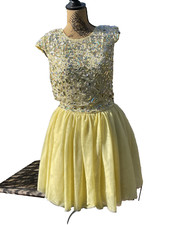 Beautiful Yellow Prom Dress Knee Length UK 10 Sequin Bodice Tutu Skirt Going Out
