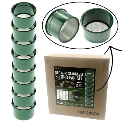 Gold Panning 8 Piece Mini Sifting Pan Set | 6'' Diameter | Stackable | 1/4''-100''