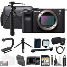 Sony a7C Black Body  Mic  64GB  Extra Battery LED Flash- ULTIMATE Kit