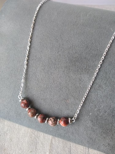 Jasper Stone Bead Necklace Simple Costume Jewellery Repurposed Beads OOAK - Picture 12 of 19