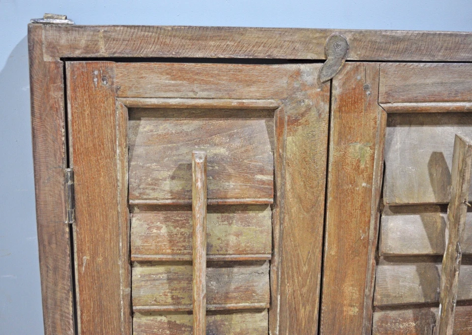 Décor Murale En Bois Antique Volet Fenêtre Avec Cadre Original Ancien Fait Main - Photo 2/4