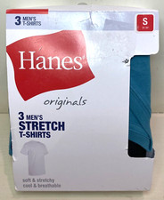 3 pk Hanes Originals Stretch Crew T-Shirts Short Sleeve Men's Size Small 34-36"