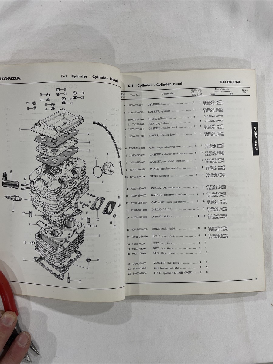 1967 Honda SS125A CL125A Original Parts Catalog Manual OEM