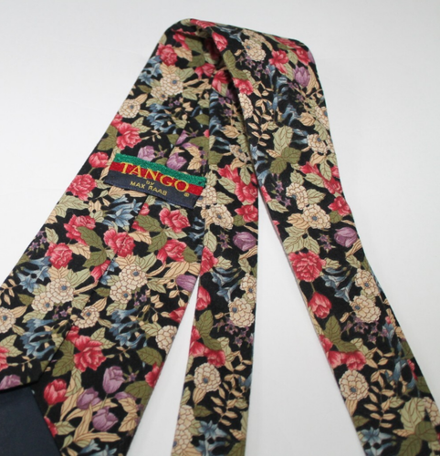 Corbata Vintage Floral Algodón Tango Max Raab 3.5" Preppy Primavera Verano Negra Roja - Imagen 3 de 3