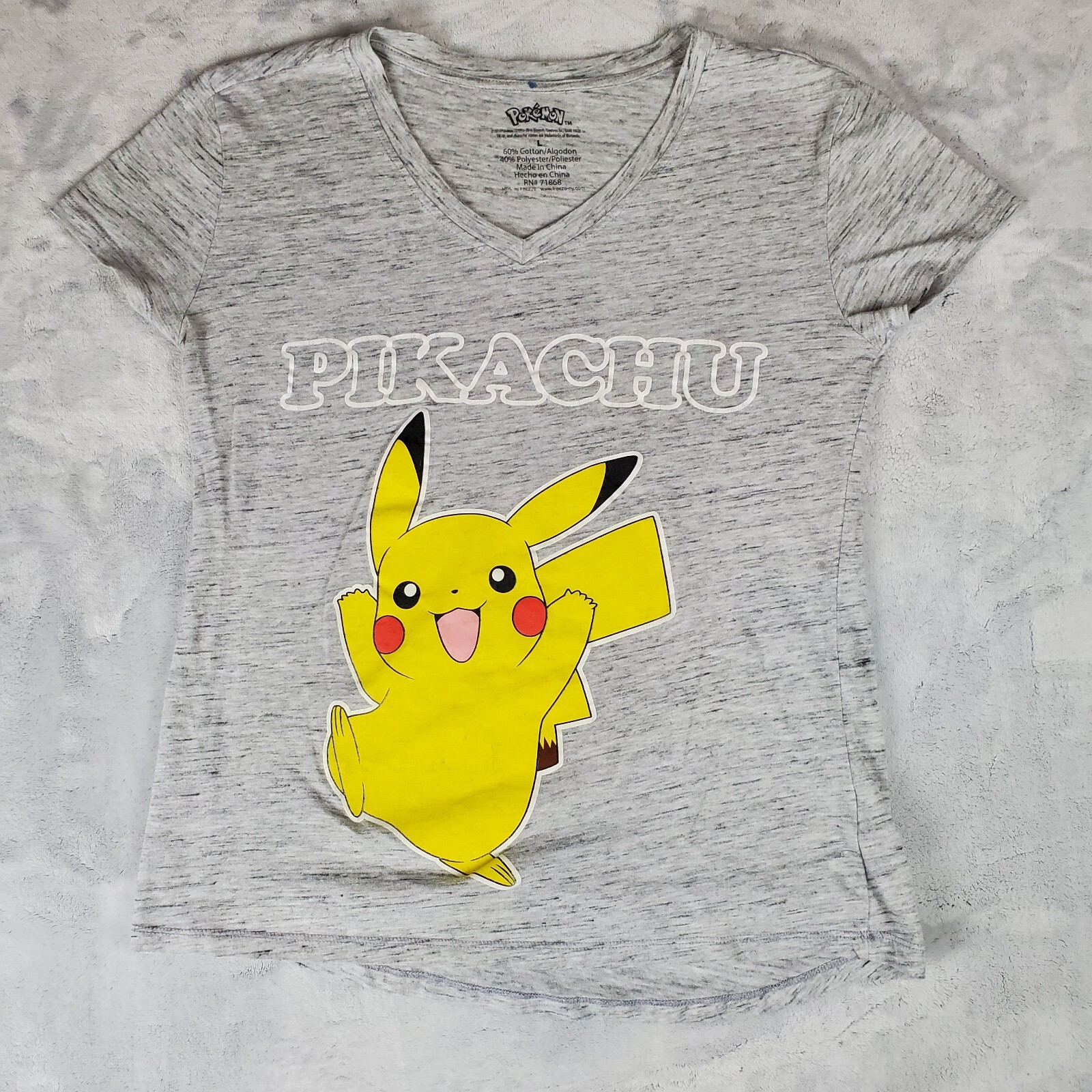 Pokemon Pikachu Tee Shirt Womens Large Gray Short Sleeves V Neck Graphic 2016