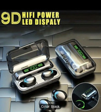 Wireless Earbuds, Stereo Sound Headphones LED display charging bin Black