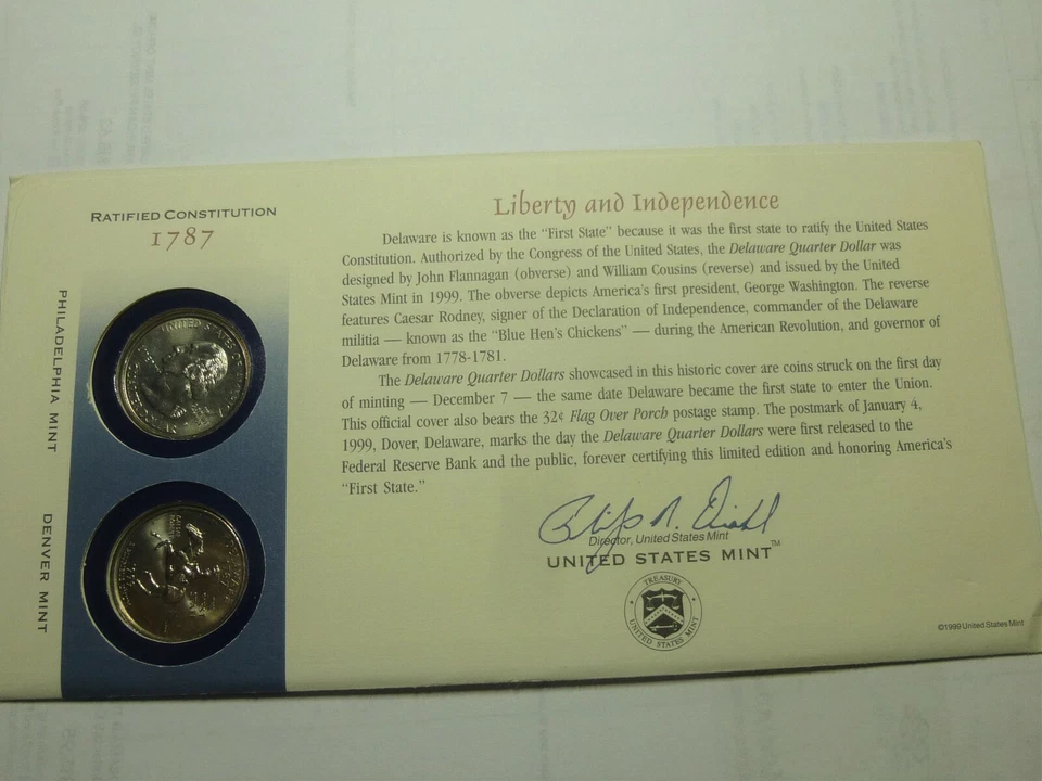 1999-P&D U.S. MINT DELAWARE OFFICAL COMMEMORATIVE COIN COVER  THE FIST STATE - Image 2 of 4