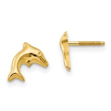Madi K Kid's Earrings 14k Yellow Gold Sm. Dolphin Post and Screw Back