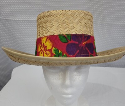 Wide Brim Straw Hat with Red Tropical Hatband NWOT One Size  display picture 3