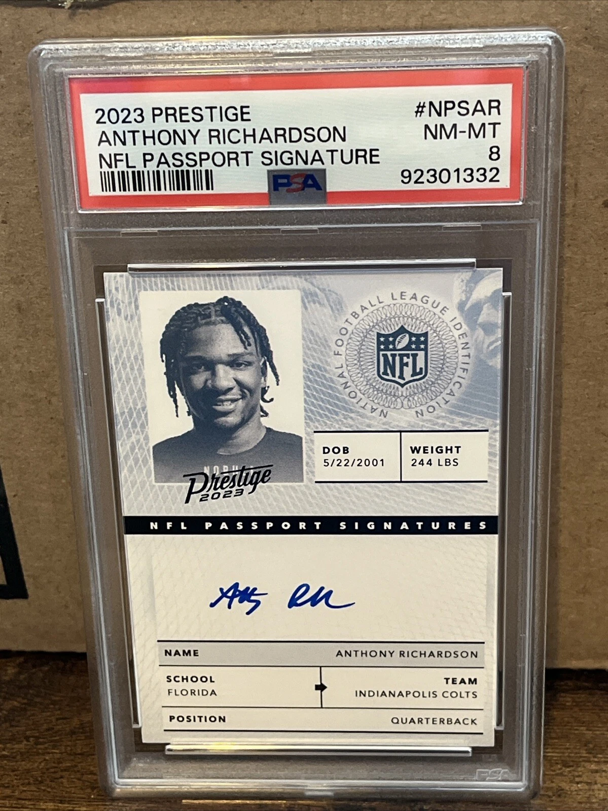 Anthony Richardson Panini Prestige NFL Passport Signature #NPSAR Base