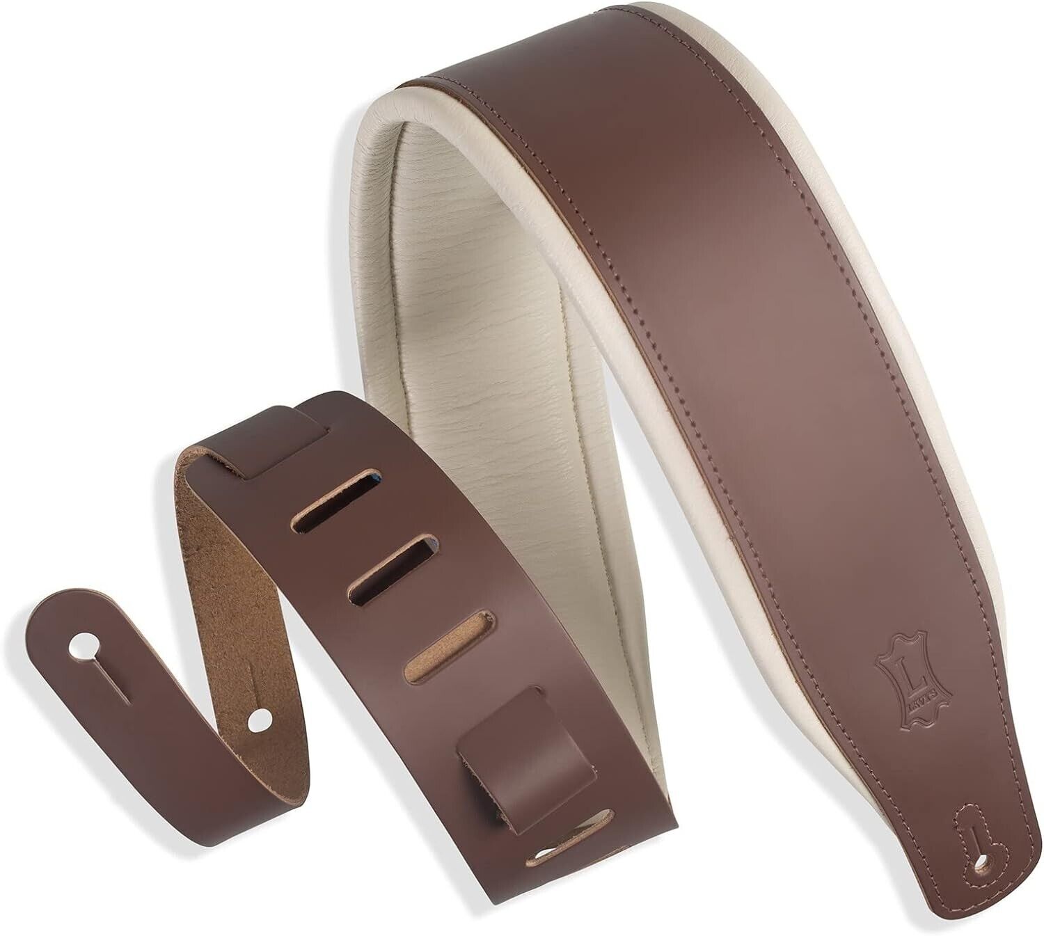 Levy’s M26PD - 3" Top Grain Leather Guitar Strap with Foam Padding, Brown/Cream